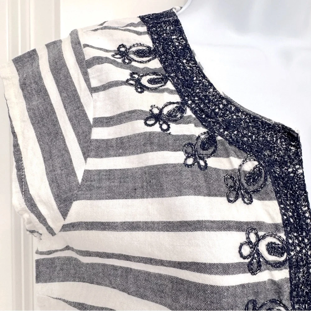 Calypso St. Barth Ro Striped Navy and White Embroidered Tunic Dress XS - Picture 6 of 8
